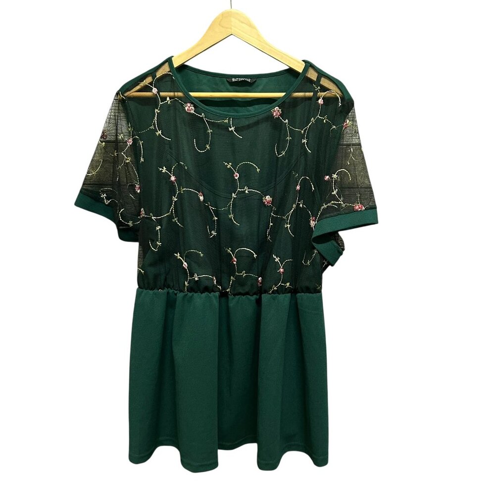 BloomChic Green Embroidered Mesh Peplum Blouse Plus Size 22